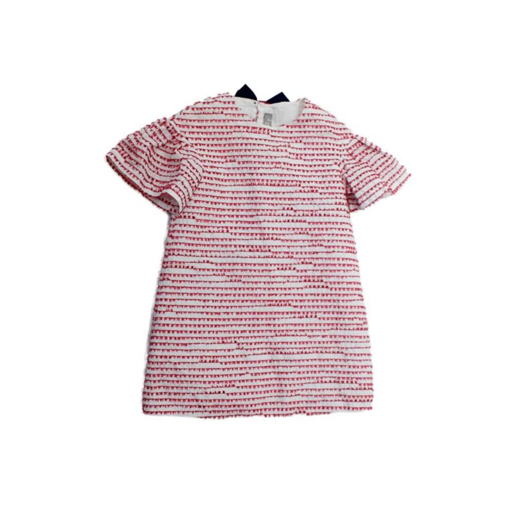 Il Gufo Girls Striped Fringe Short Sleeve Round Neck Dress White Size 3A